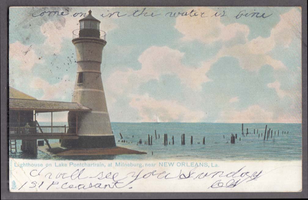 Lighthouse at Milneburg Lake Ponchartrain LA undivided back postcard 1906