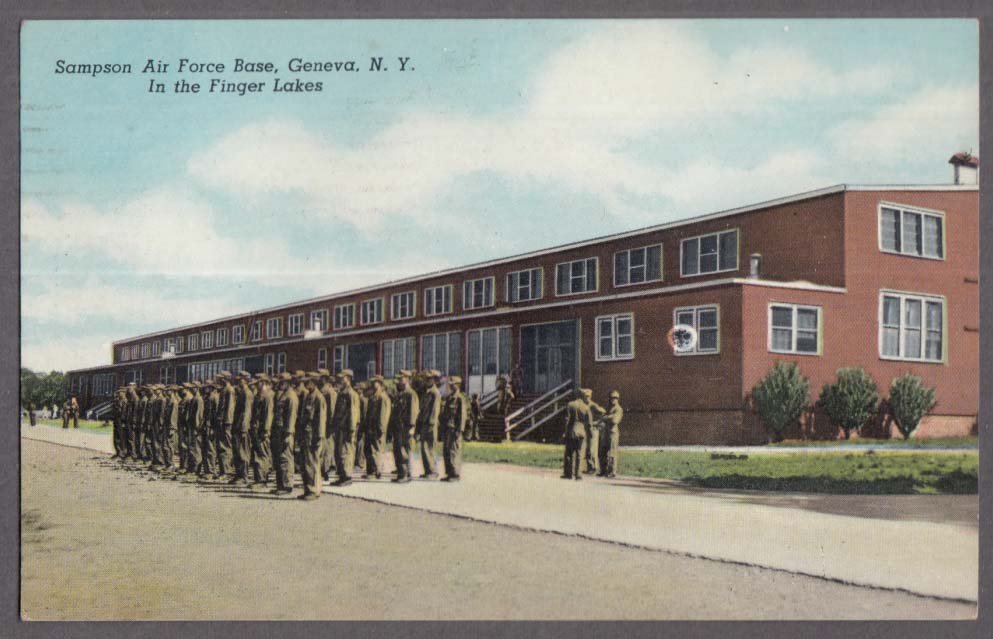 Troops assembled Sampson Air Force Base Geneva NY postcard 1955