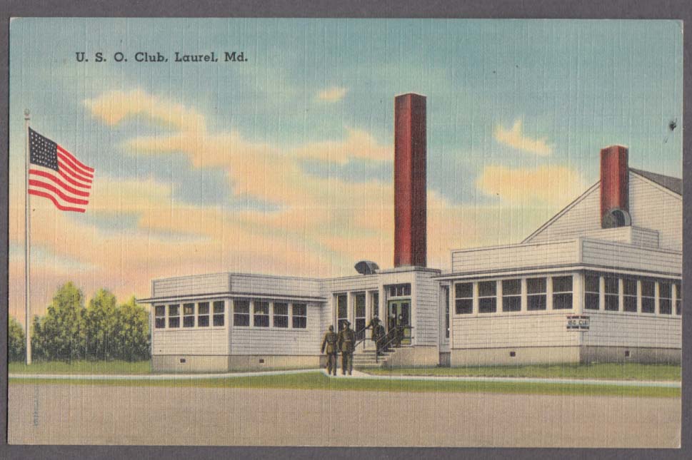 The USO Club at Laurel MD postcard ca 1940s U S O