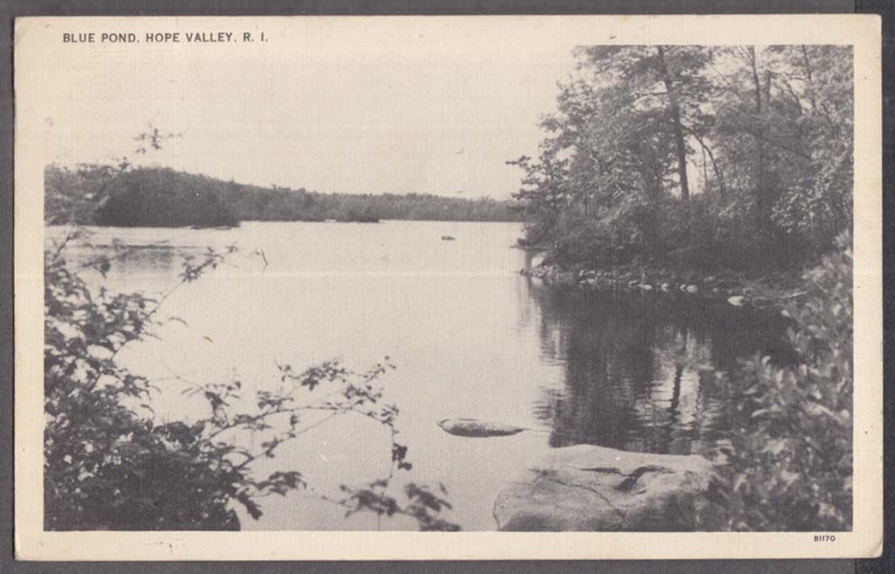 View across Blue Pond at Hope Valley RI postcard 1938