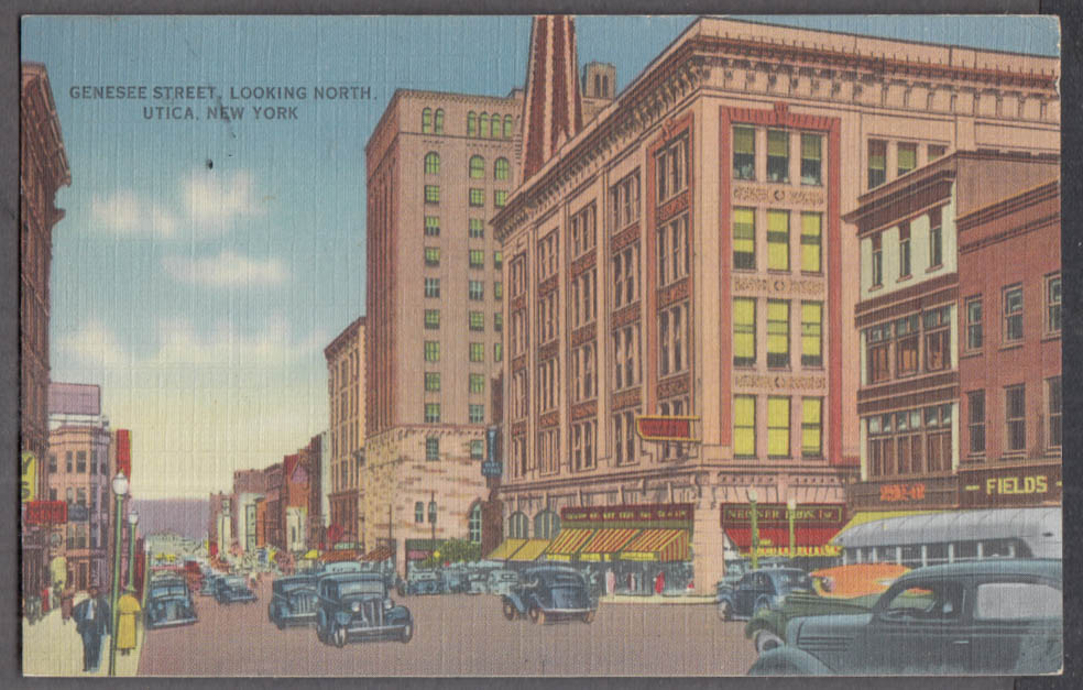 View up Genesee Street looking North in Utica NY postcard 1938