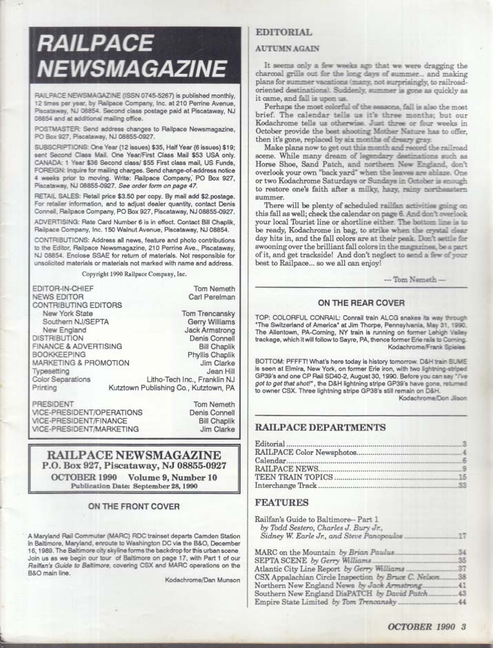 RAILPACE 10 1990 Baltimore guide; CSX Appalachian Circle; MARC at ...