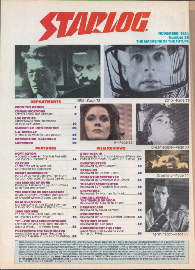 STARLOG 11 1984 Hoyt Axton; Trek's McCoy; 2010; V; Gremlins; 1984; Dune &c