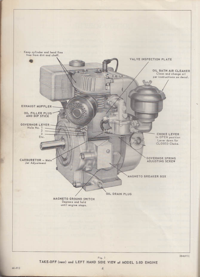 Wisconsin Air Cooled Heavy Duty Engines Model S-8D Instruction Book 1965