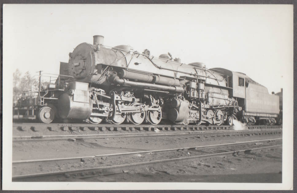 Western Maryland RR steam locomotive 2-8-8-2 #908 Hagerstown MD RPPC 1943