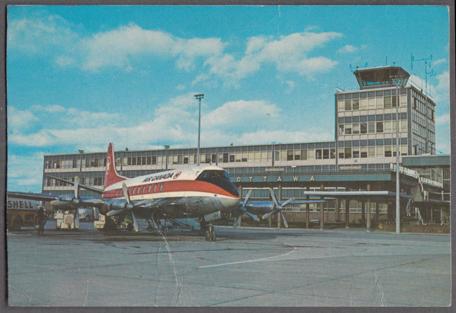 Air Canada Vickers Vanguard L'Aeroport Ottawa Ontario postcard 1960s