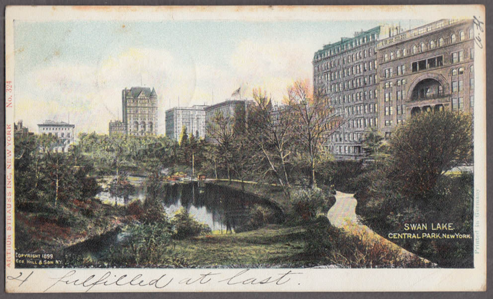 1899 View of Swan Lake in Central Park New York City postcard 1905