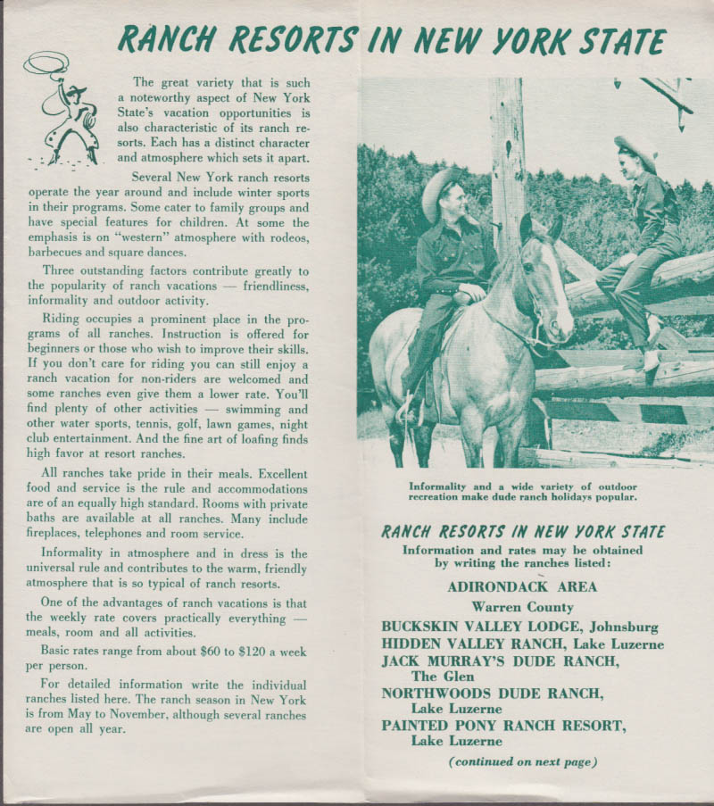 Dude Ranches in New York State visitor folder 1960s