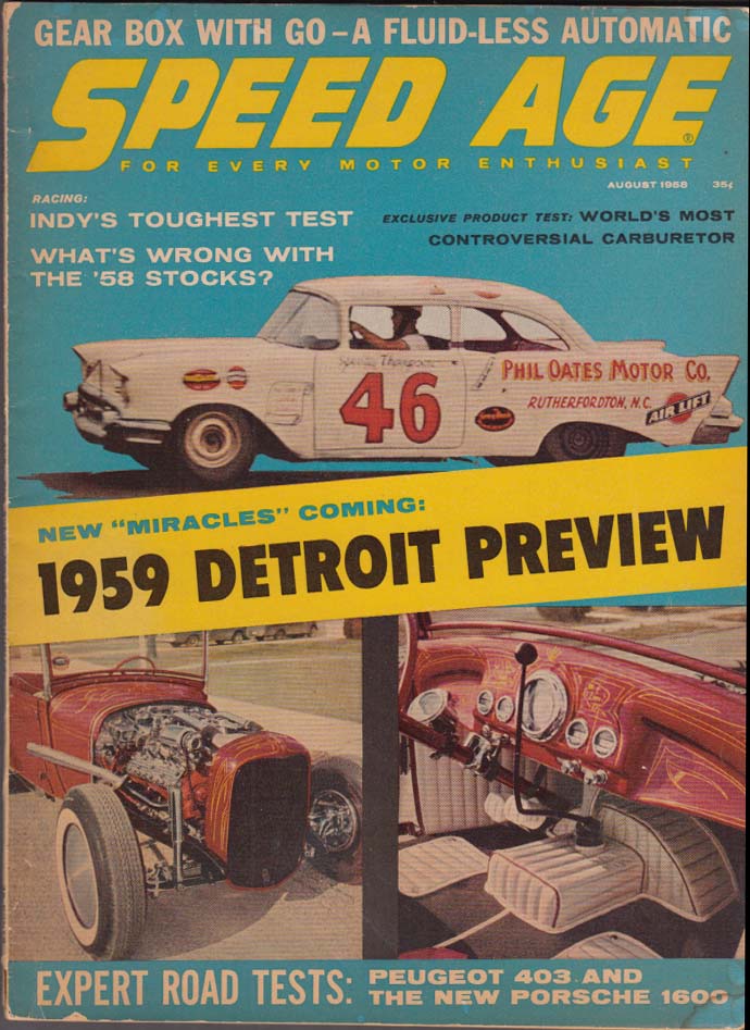 SPEED AGE 8 1958 Peugeot 403 Porsche 1600 tests Indy 500; 1959 Detroit ...