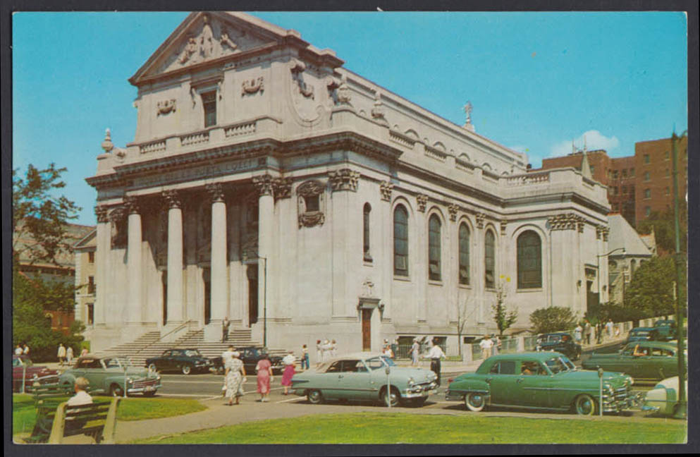 Immaculate Conception Church Waterbury CT postcard 1949 Chrysler 1951 ...