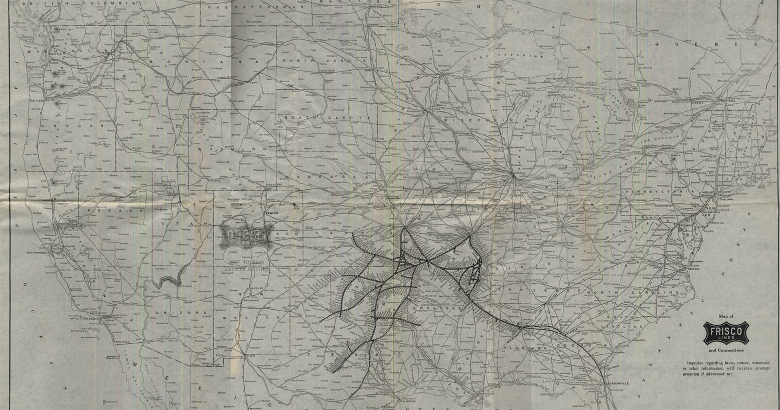 St Louis-San Francisco FRISCO LINES Railway Map of the United States 1914