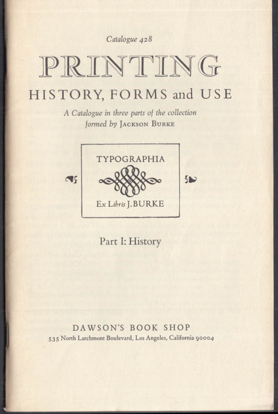 Jackson Burke Collection Printing History sale catalog Dawson's Book ...