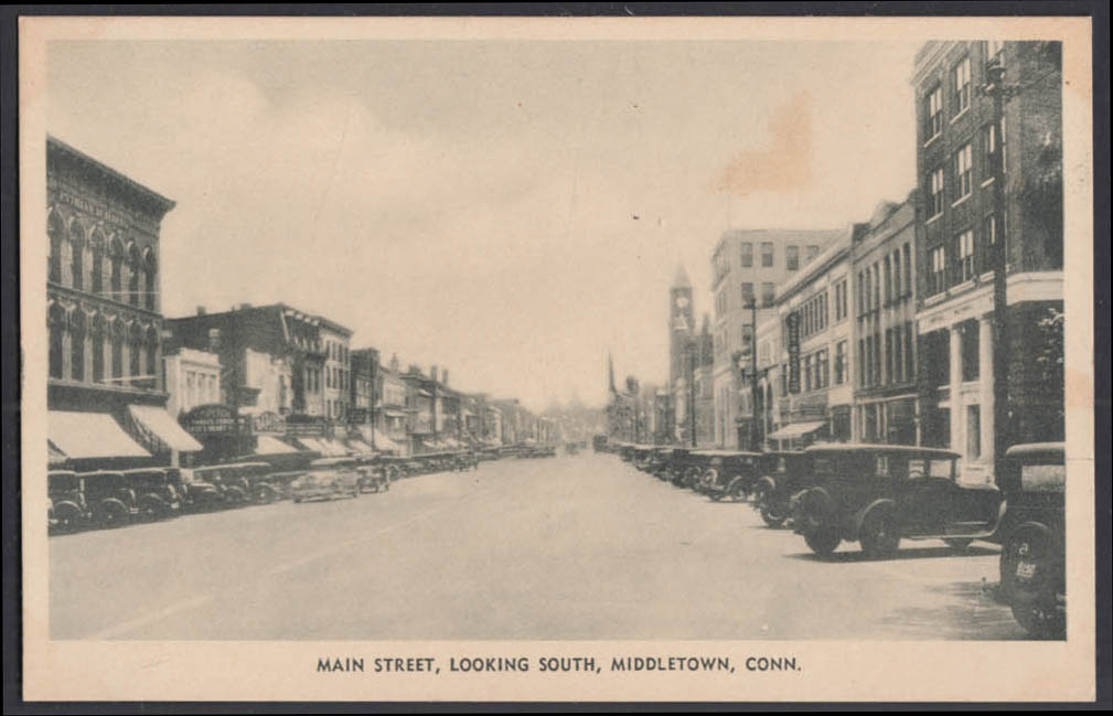 Main Street looking South in Middletown CT postcard c 1930s