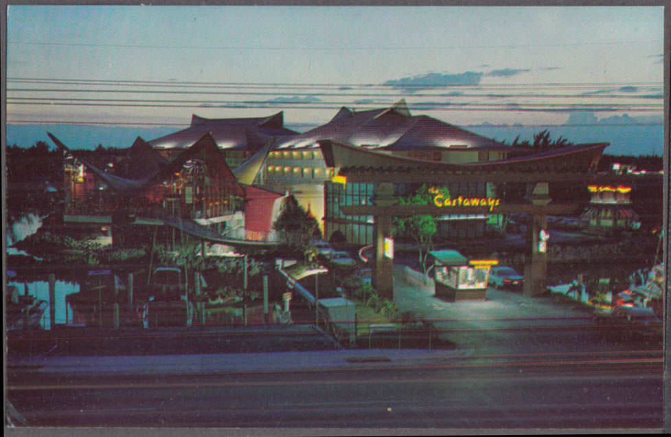 Sunset at The Castaways Resort Motel Miami Beach FL postcard 1950s