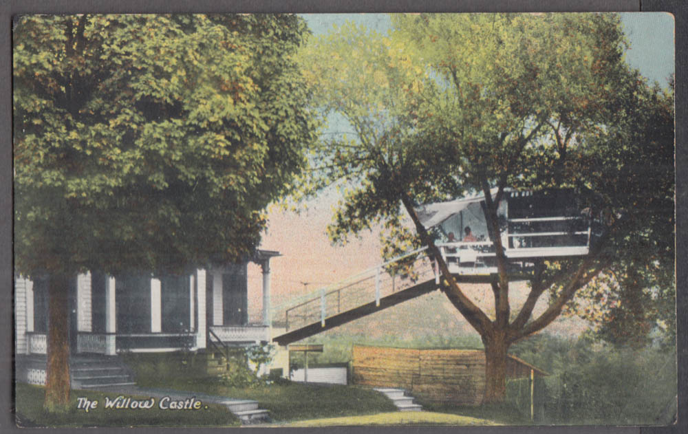 Tree House at Willow Castle in Orange MA postcard 1910