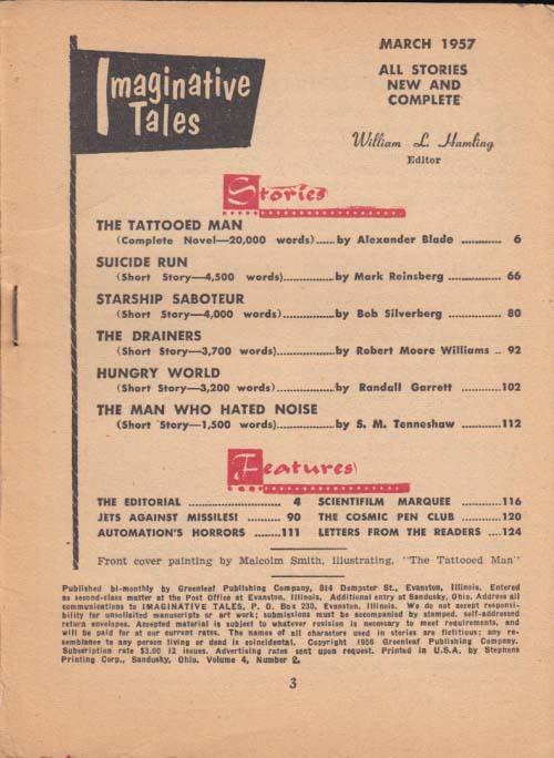 IMAGINATIVE TALES 3 1957 Alexander Blade Silverberg Reinsberg Garrett ...