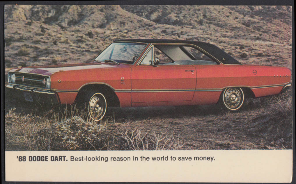 1968 Dodge Dart GT 2-door hardtop dealer advertising postcard