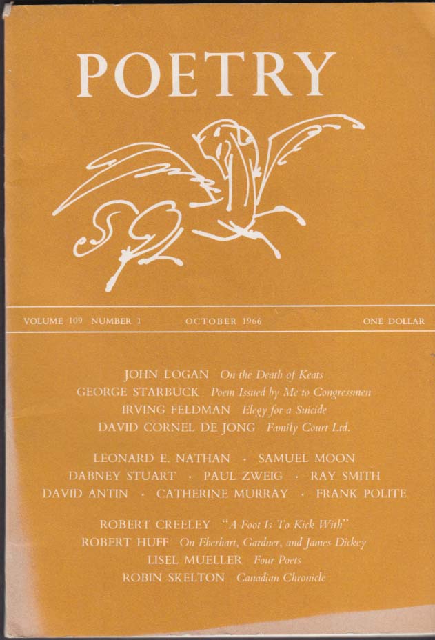 POETRY 10 1966 De Jong Logan Starbuck Feldman Antin Polite Creeley Huff ...