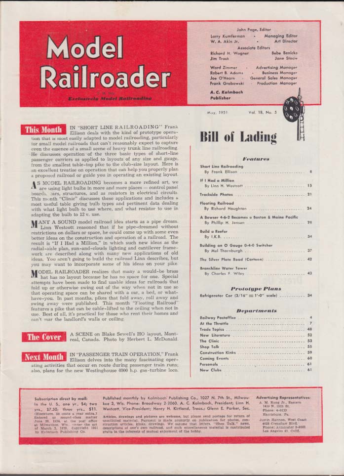 MODEL RAILROADER 5 1951 Reefers; water tower; Short Line Railroading &c