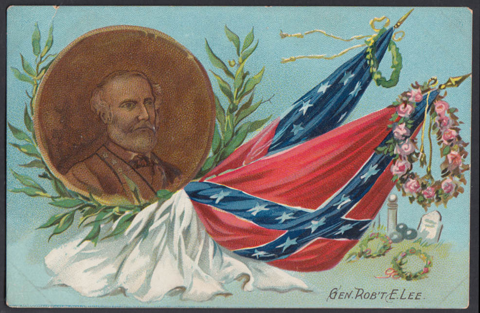 General Robert E Lee & Confederate Flag postcard c 1910