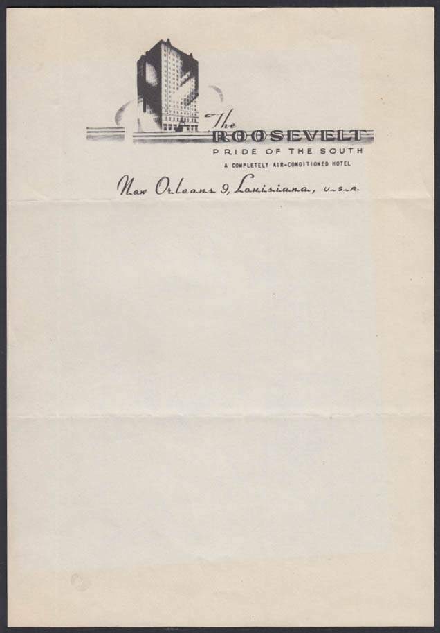 The Roosevelt Hotel Pride of the South letterhead New Orleans LA ca 1940s