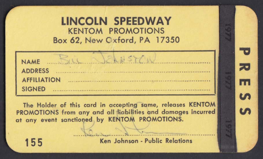 Lincoln Speedway Kentom Prod. Sprint Car Racing Press Pass Abbottsford ...