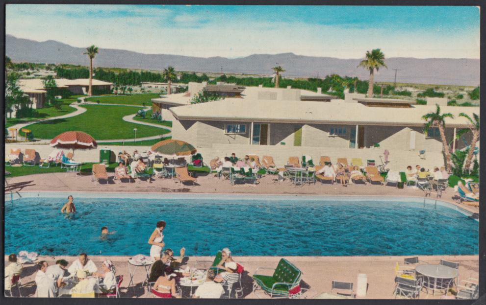 Pool Side View at Palm Springs Biltmore Palm Springs CA postcard 1950s