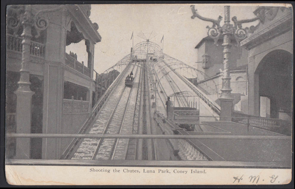 Shooting the Chutes ride at Luna Park Coney Island NY postcard 1908