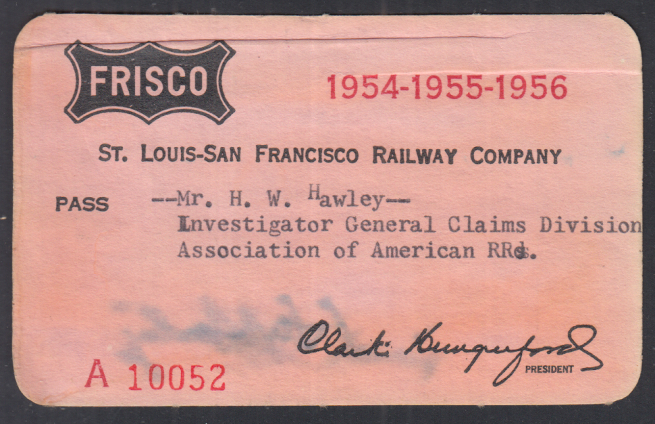 St Louis-San Francisco Frisco Lines railroad pass 1954-1955-1956