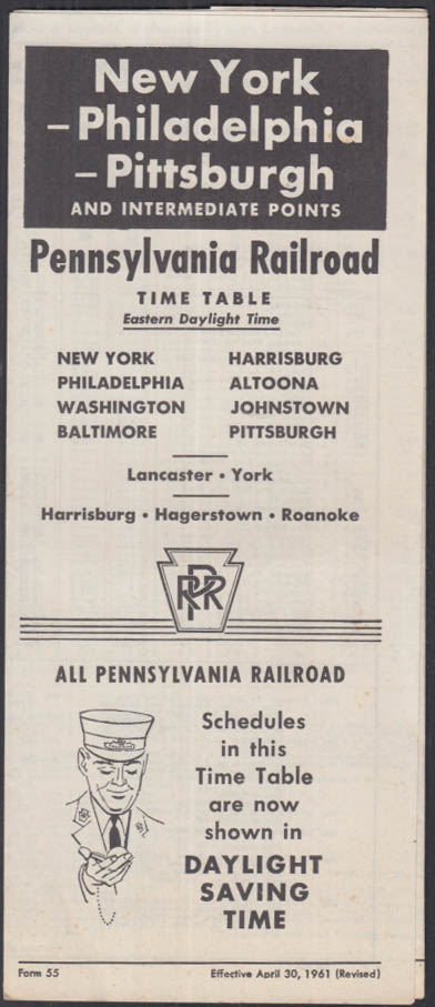 Pennsylvania RR NY-Philadelphia-Pittsburgh Timetable 4/30 1961 1st ed ...