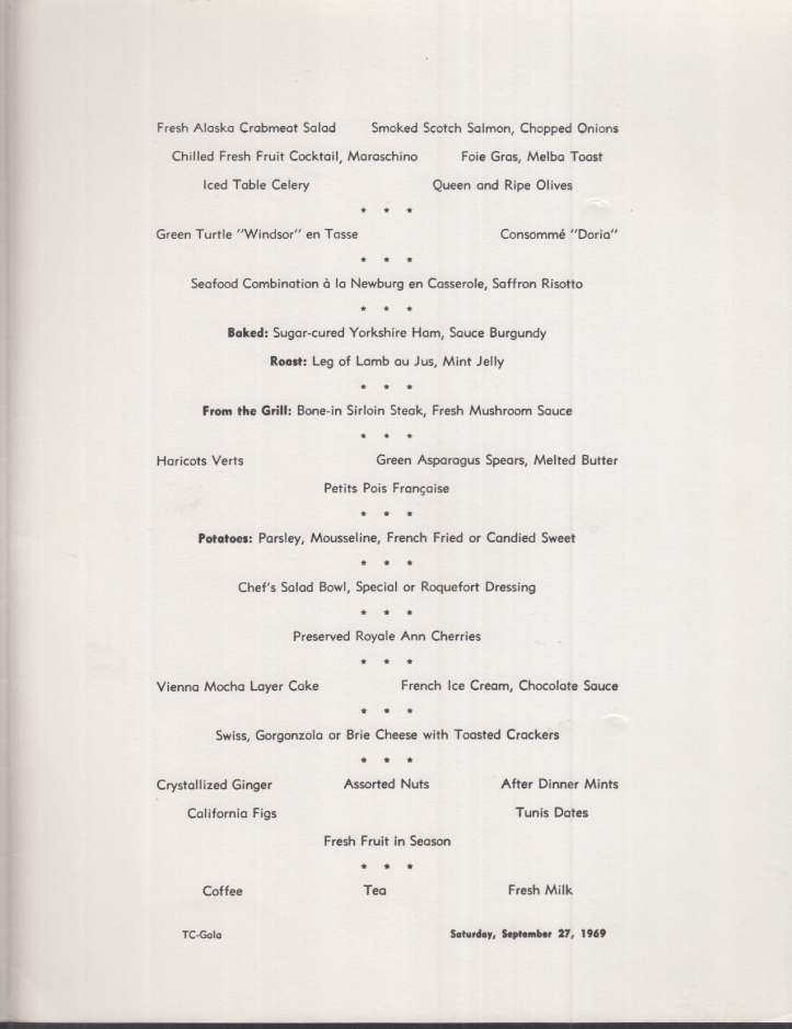 United States Line S S United States Gala Dinner Menu 9/27 1969 EB ...