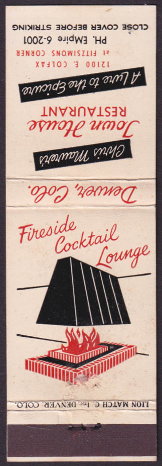 Fireside Cocktail Lounge Town House Restaurant matchcover Denver CO