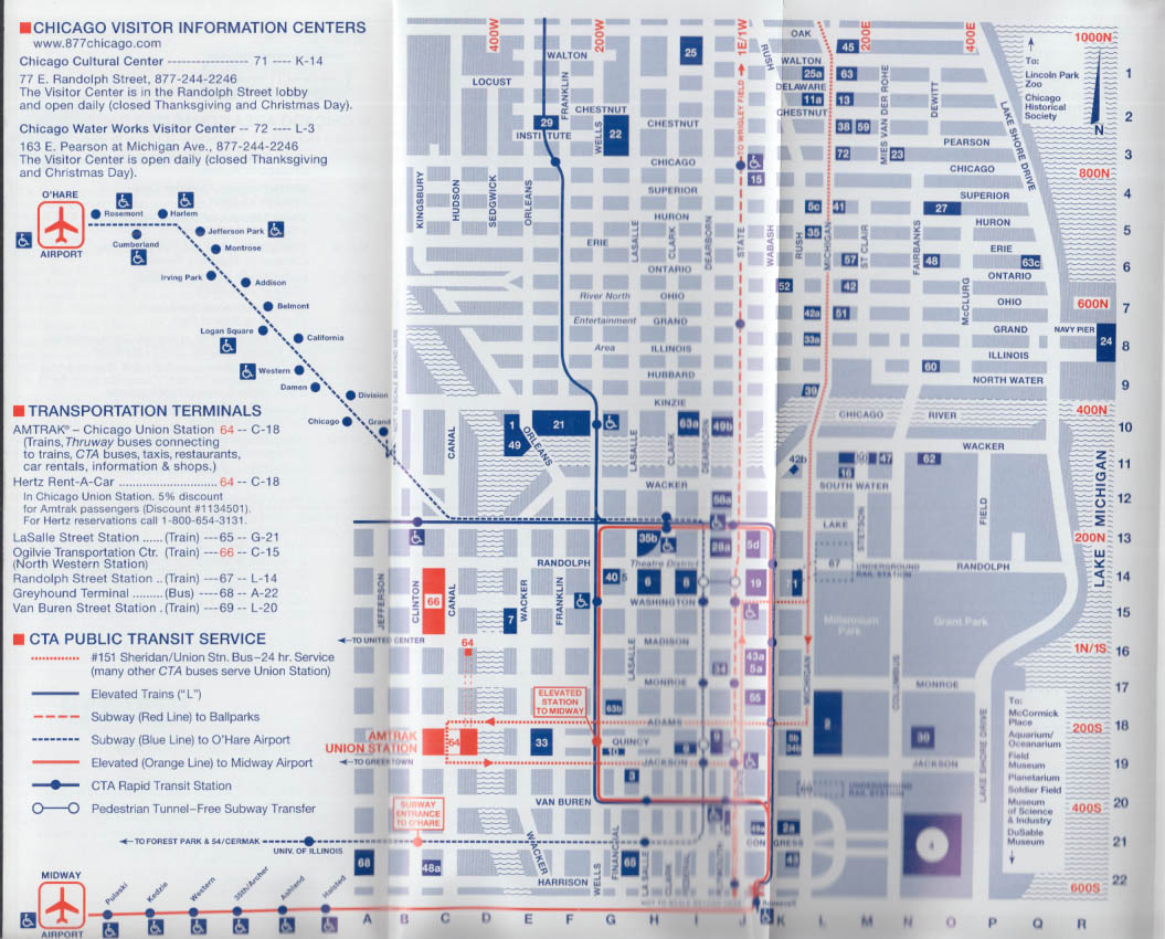 Take Amtrak to the Heart of Chicago map c 1990s Metra & Illinois Amtrak