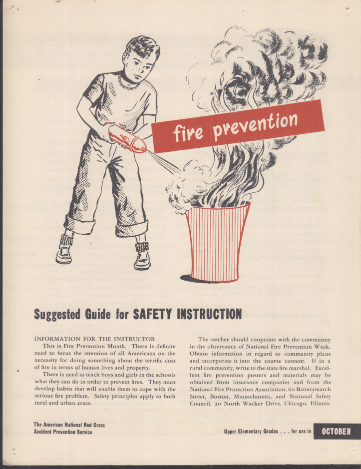 Fire Prevention: Red Cross Safety Instruction classroom folder 1948