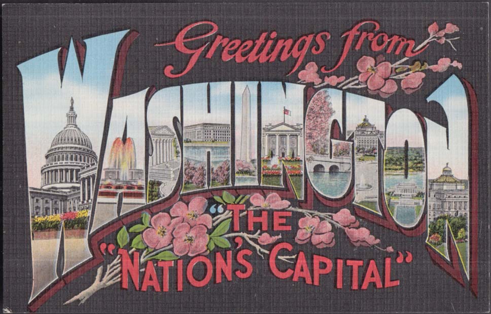 Greetings from WASHINGTON DC Large Letter postcard 1930s