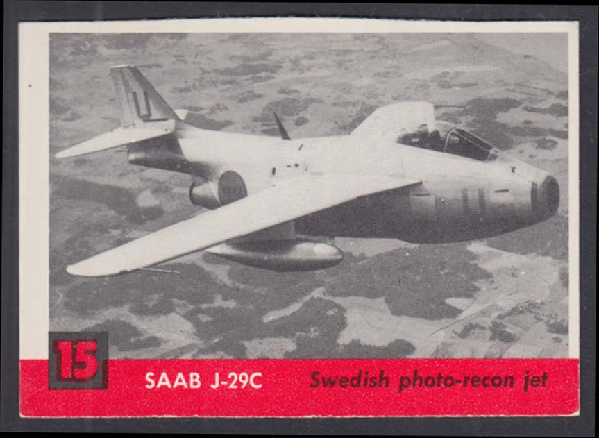 Topps JETS trading card #15: SAAB J-29C jet fighter 1956