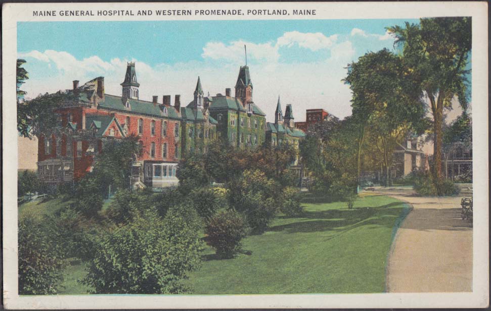 Maine General Hospital & Western Promenade Portland ME postcard 1920