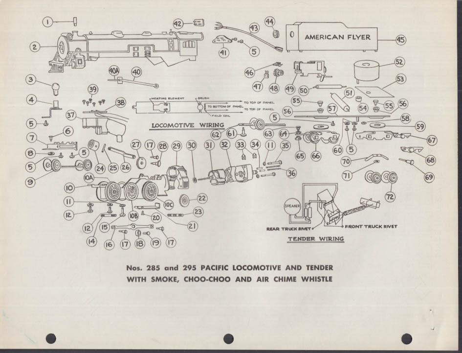 ORIGINAL American Flyer Parts List / Diagram 285 & 295 4-6-2 locomotive ...