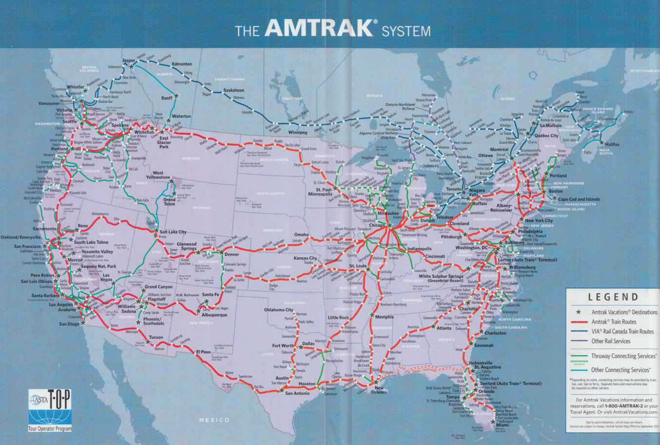 Amtrak Railroad Vacations Brochure 2013-2014 w/ route map