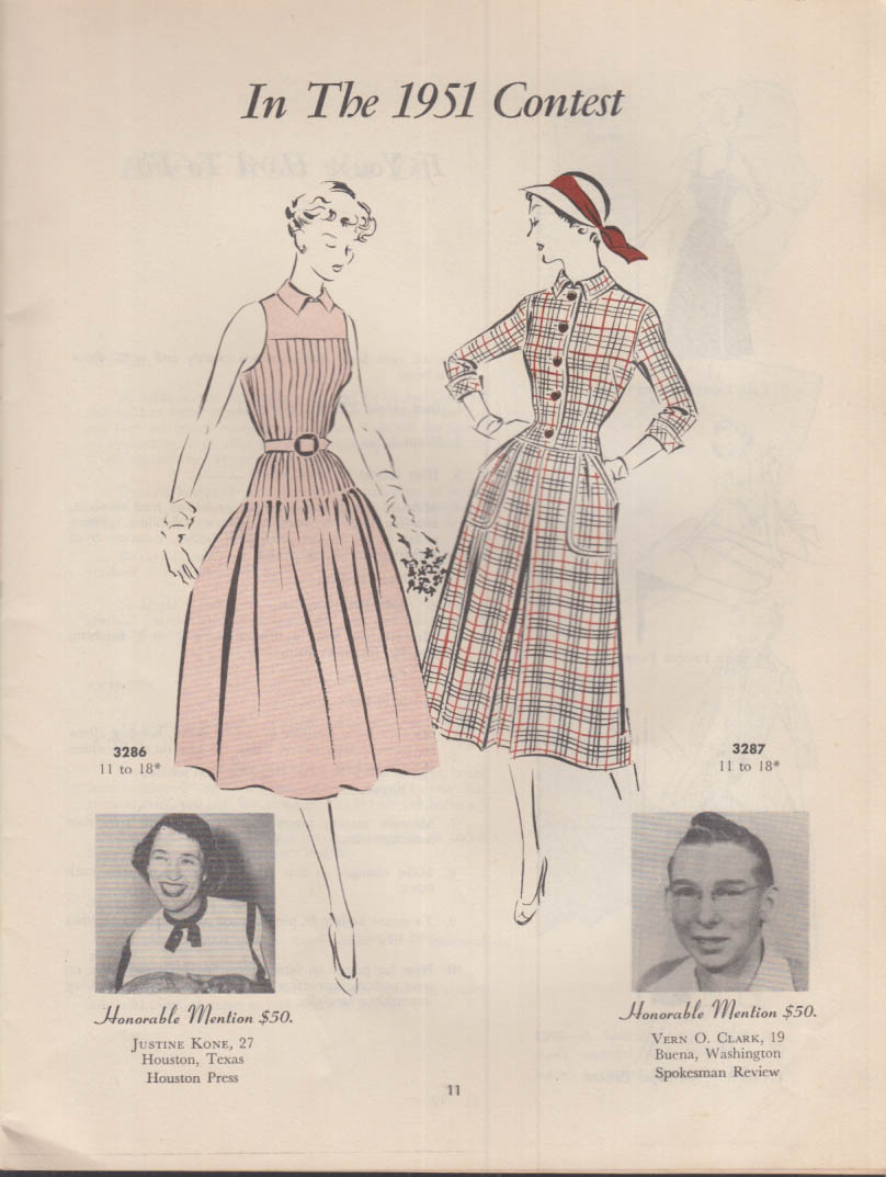 FASHION for Women who Sew Fall-Winter 1951 Dress Design Contest Winners &c