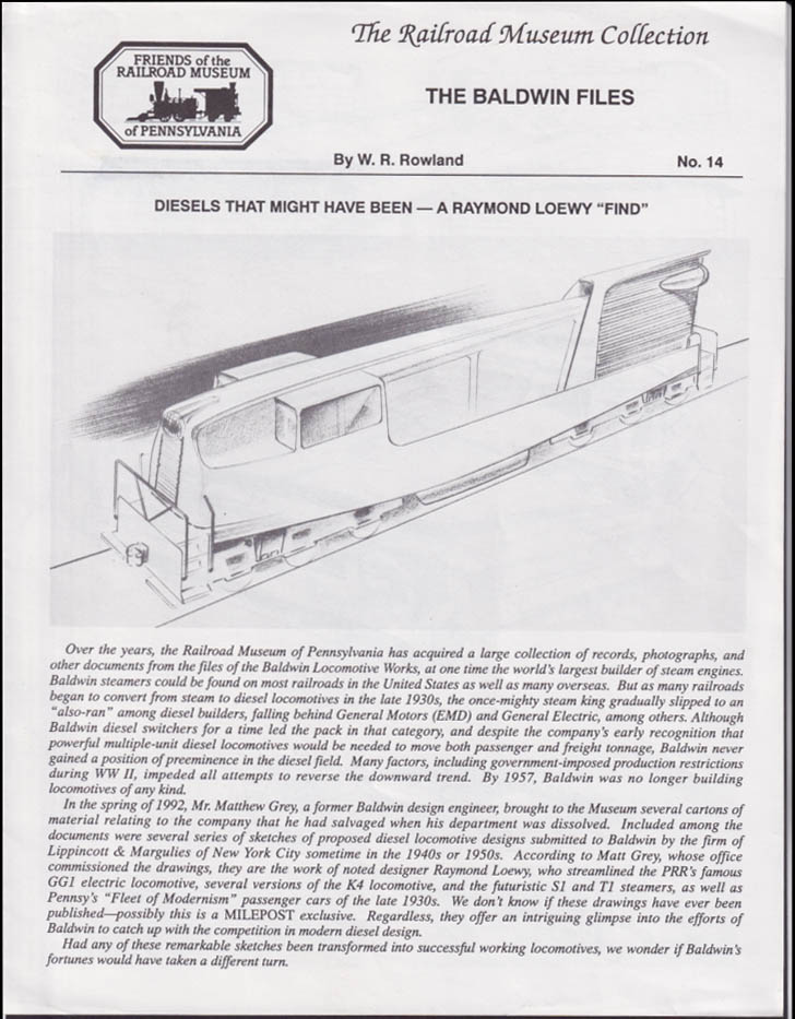 Friends RR Museum of Pennsylvania: Baldwin Files: Raymond Loewy Diesel ...