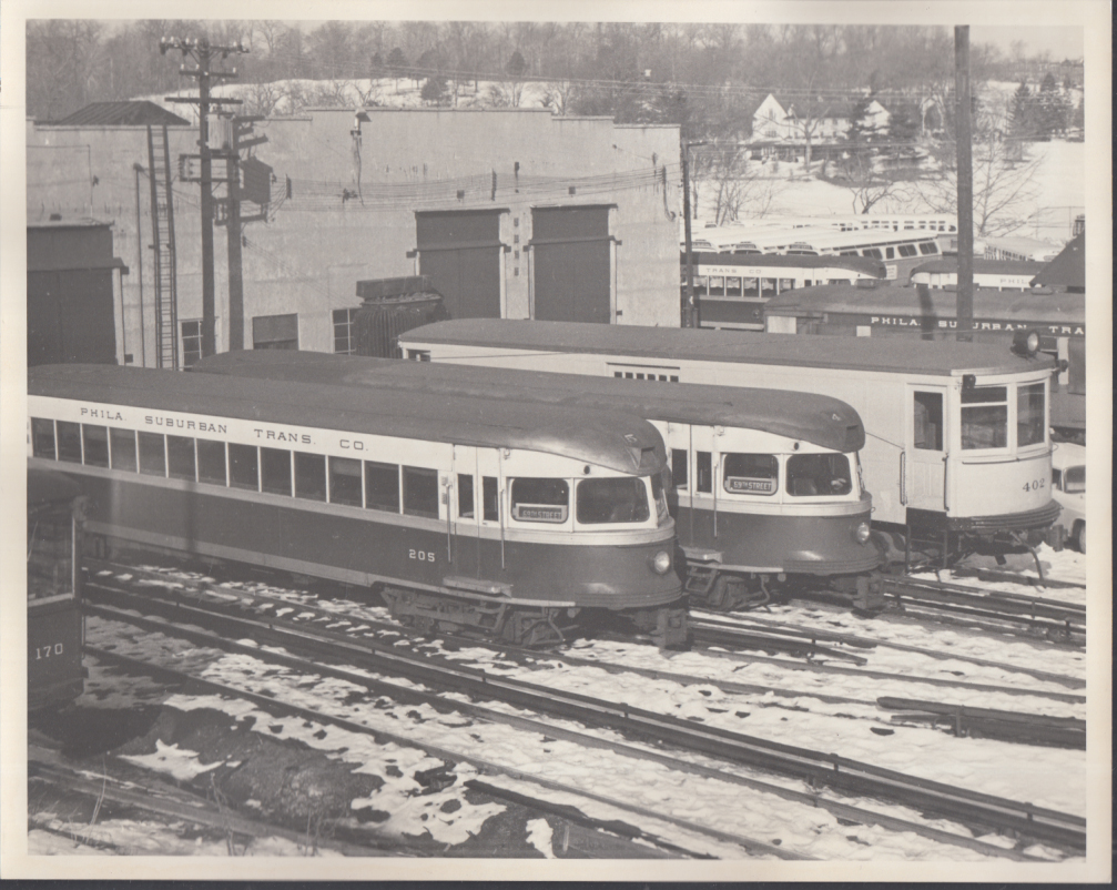 Philadelphia Red Arrow Trolleys #205 #204 & #402 69th St Carbarn RR photo