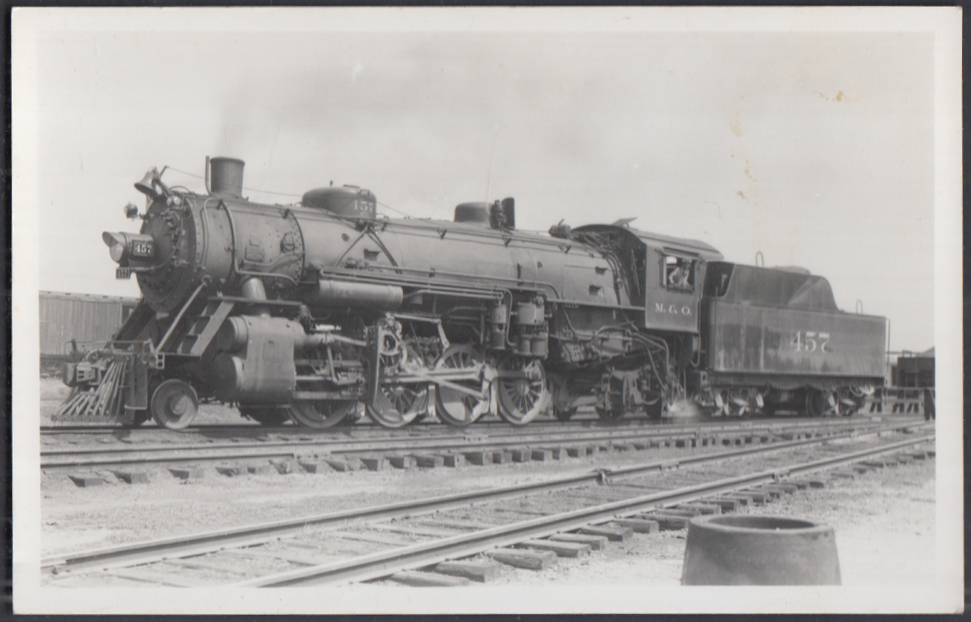 Gulf Mobile & Ohio RR 2-8-2 steam locomotive #457 RPPC postcard