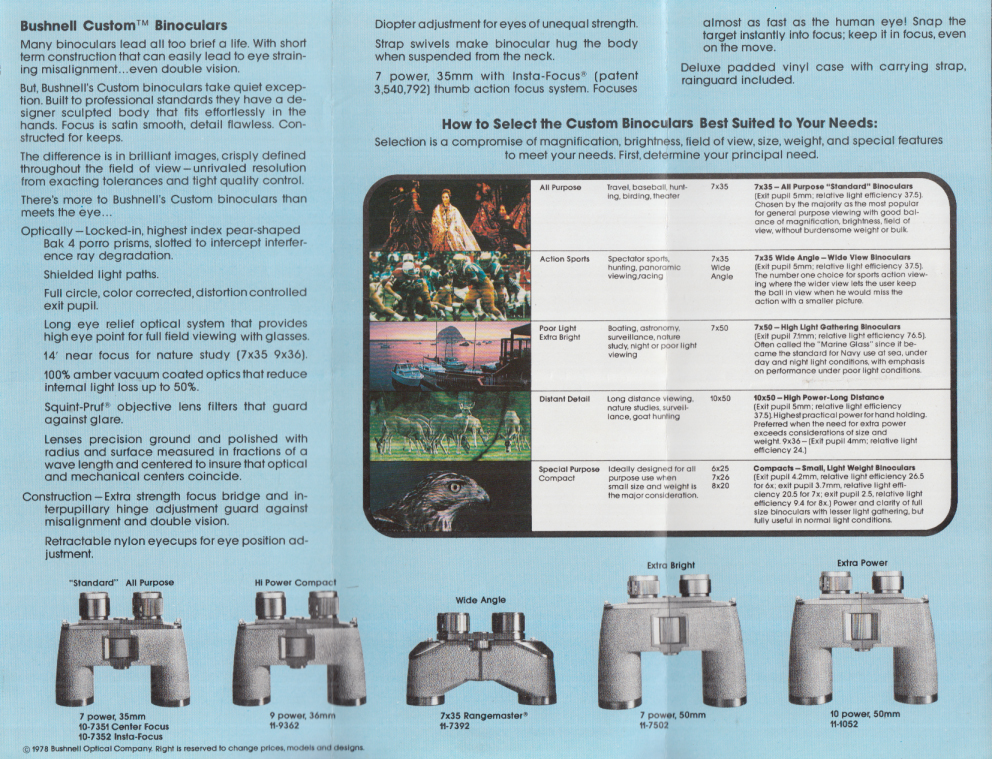 Bushnell Custom Binoculars sales folder 1984