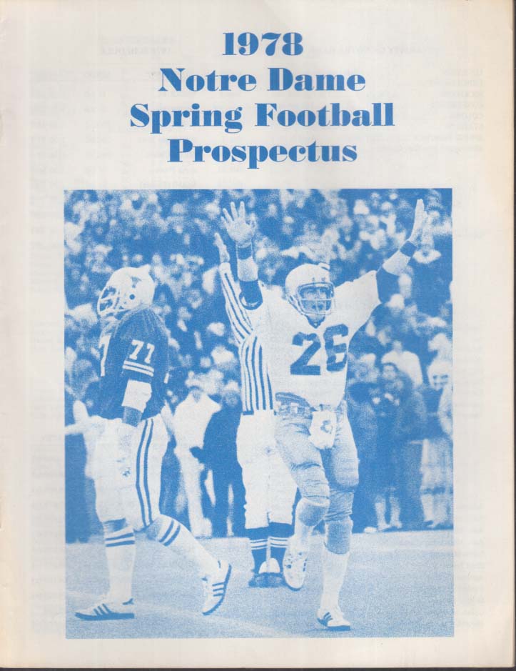 1978 Notre Dame Spring Football Prospectus Joe Montana Bob Golic &c