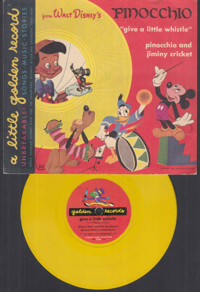 Walt Disney's Pinocchio Give a Little Whistle Little Golden Record 1949