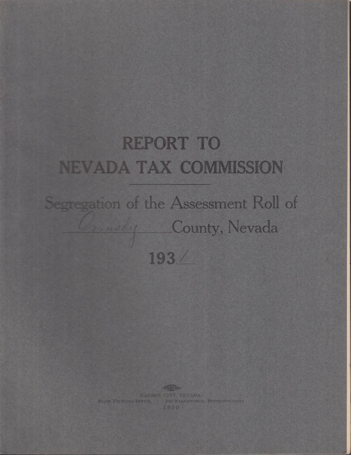 Ormsby County NV Nevada Tax Commission Report Assessment Roll 1931