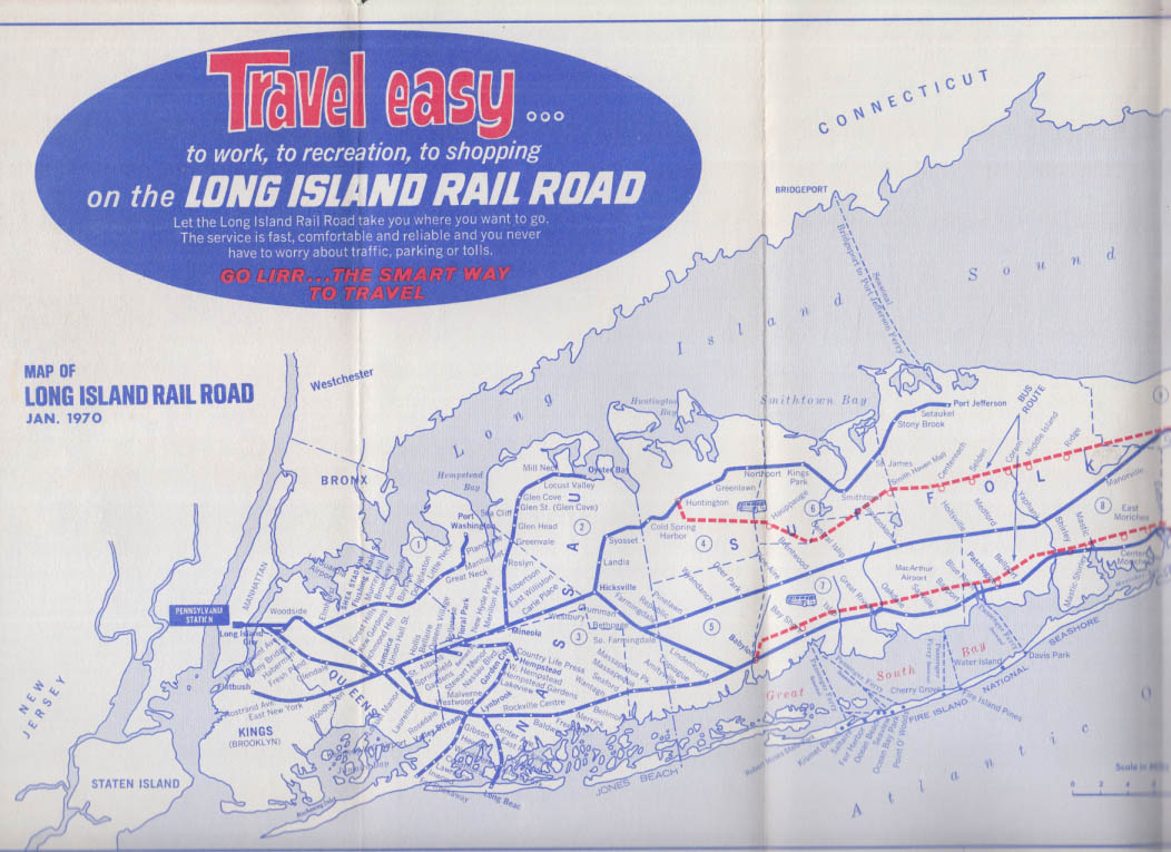 Long Island Rail Road Travel Easy railroad route map 1970