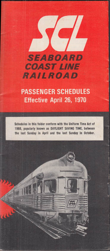 Seaboard Coast Line Railroad Passenger timetable 4/26 1970