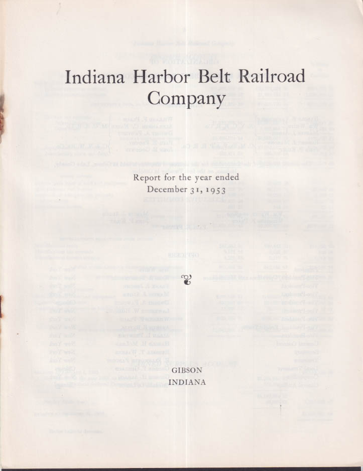 Indiana Harbor Belt Railroad Annual Report 1953 Gibson IN